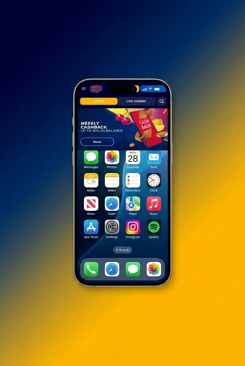 VeryWell app download page on iPhone showing iOS App Store installation steps for sports and casino features